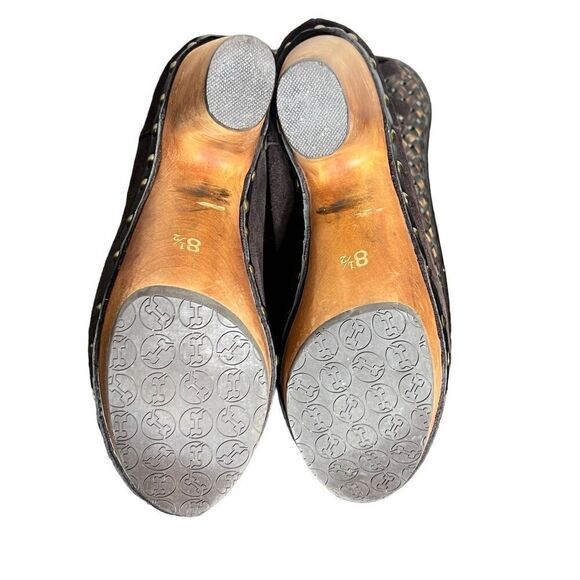 FLOGG NWOT Davina Brown Suede Fringe Wooden Platform Heels size 8.5 - Picture 5 of 5